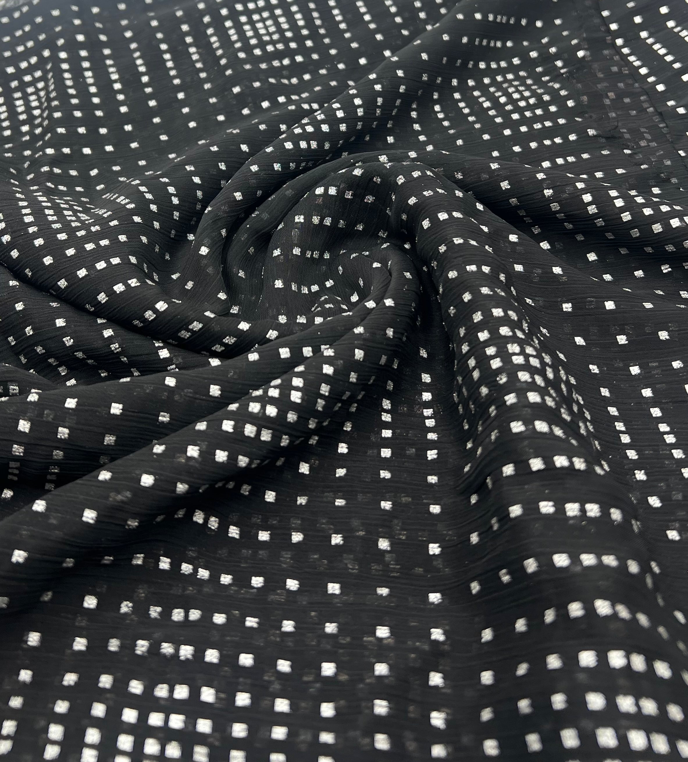 Black Silver Square Printed Chiffon Dress Fabric